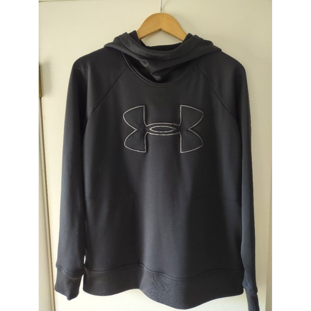 Under Armour ColdGear Black Logo Fleece Hoodie Men's Large Pullover